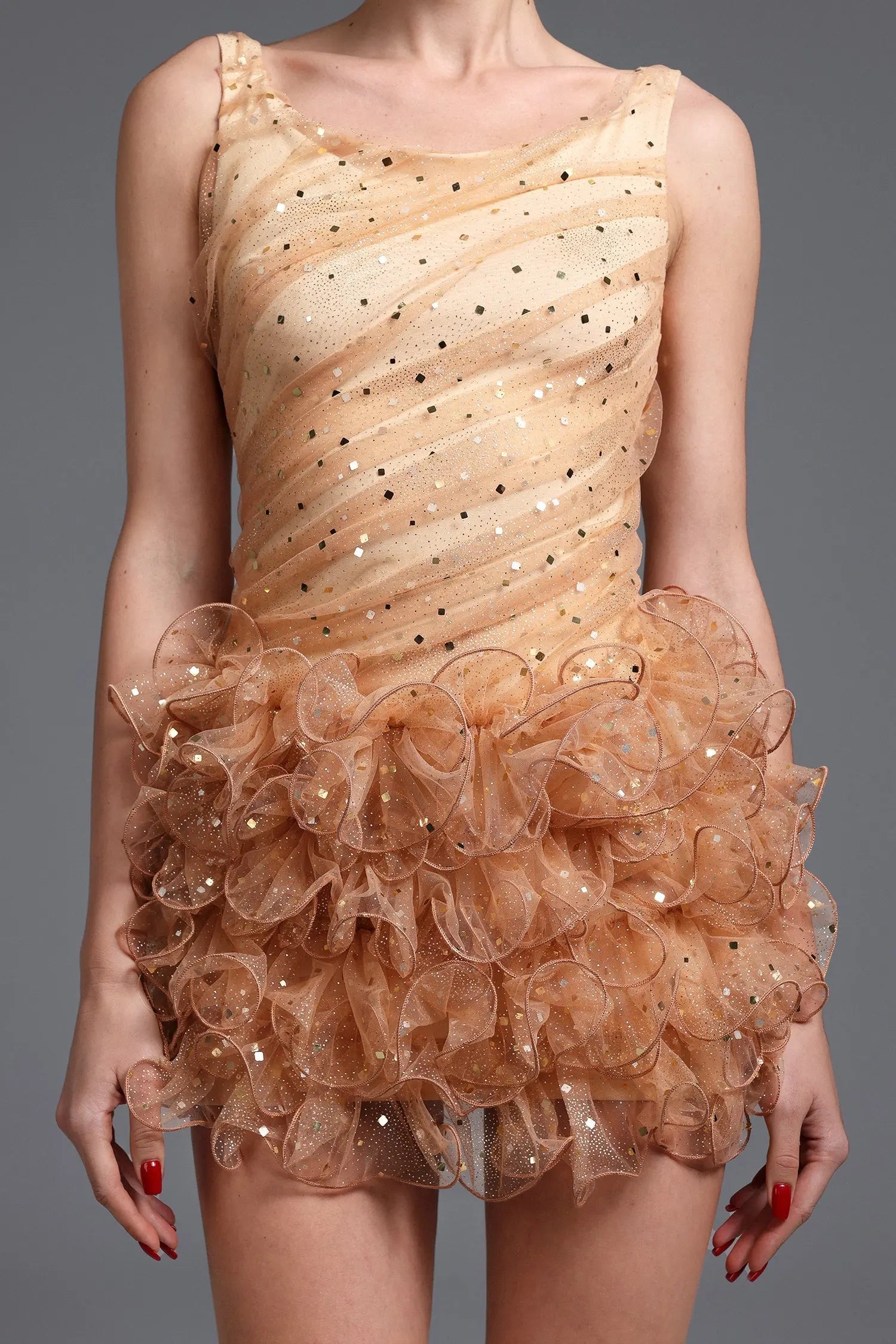 Romantic Embellished Sleeveless Ruffle Sequin Mini Dress