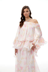 White Floral Print Ruffled Maxi Dress