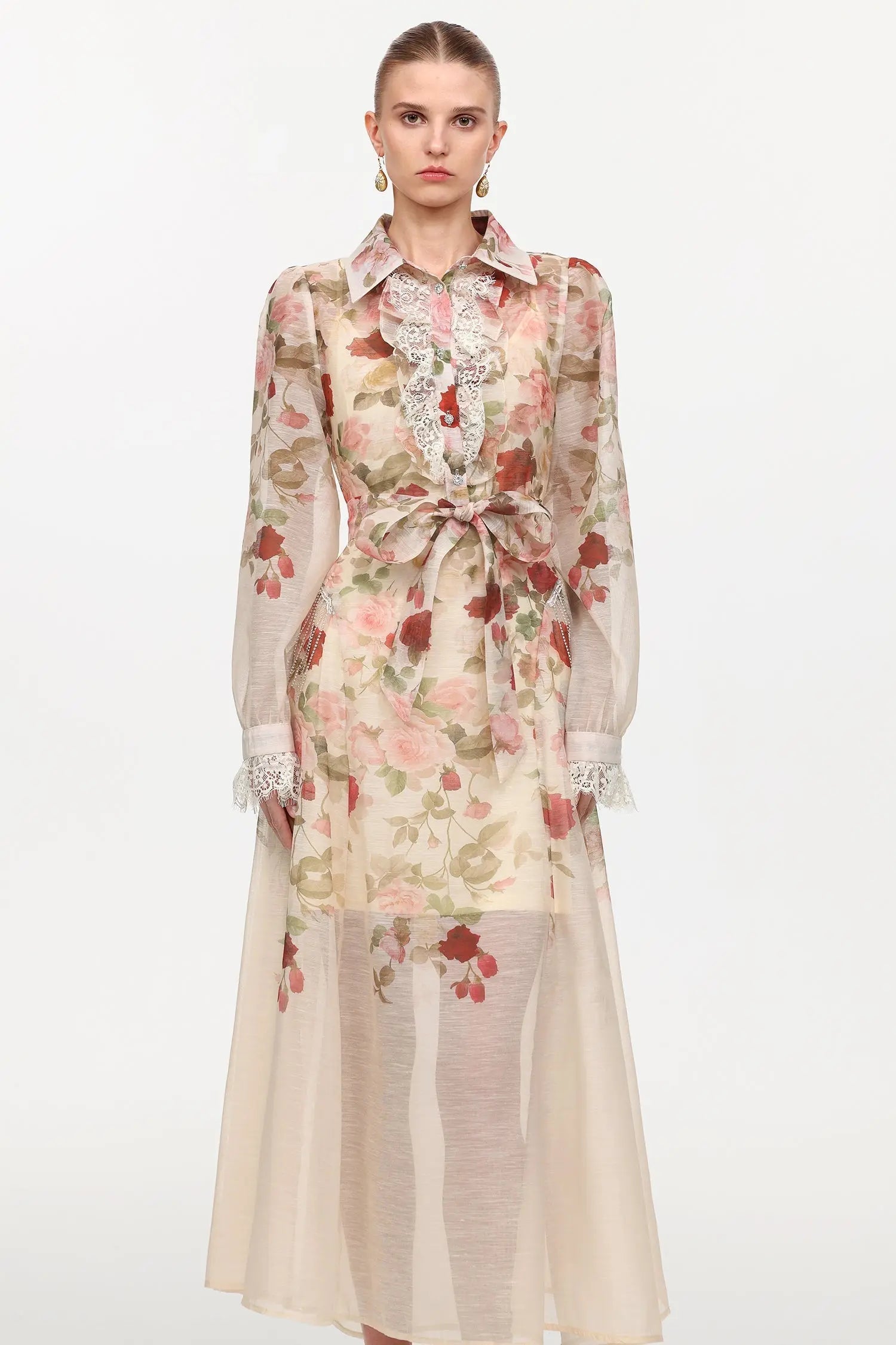 Long Sleeve Floral Printed Woven Maxi Dress