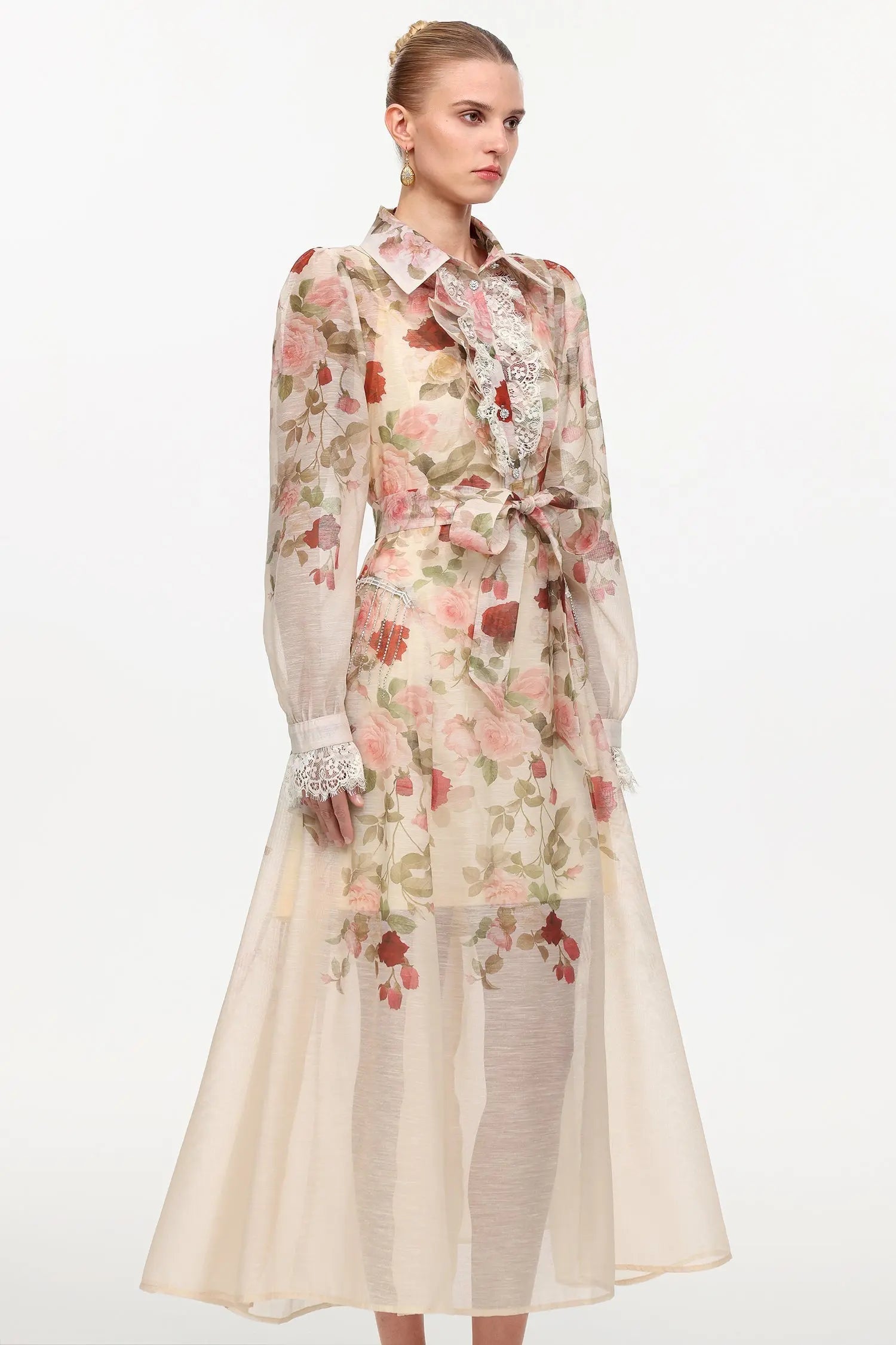 Long Sleeve Floral Printed Woven Maxi Dress