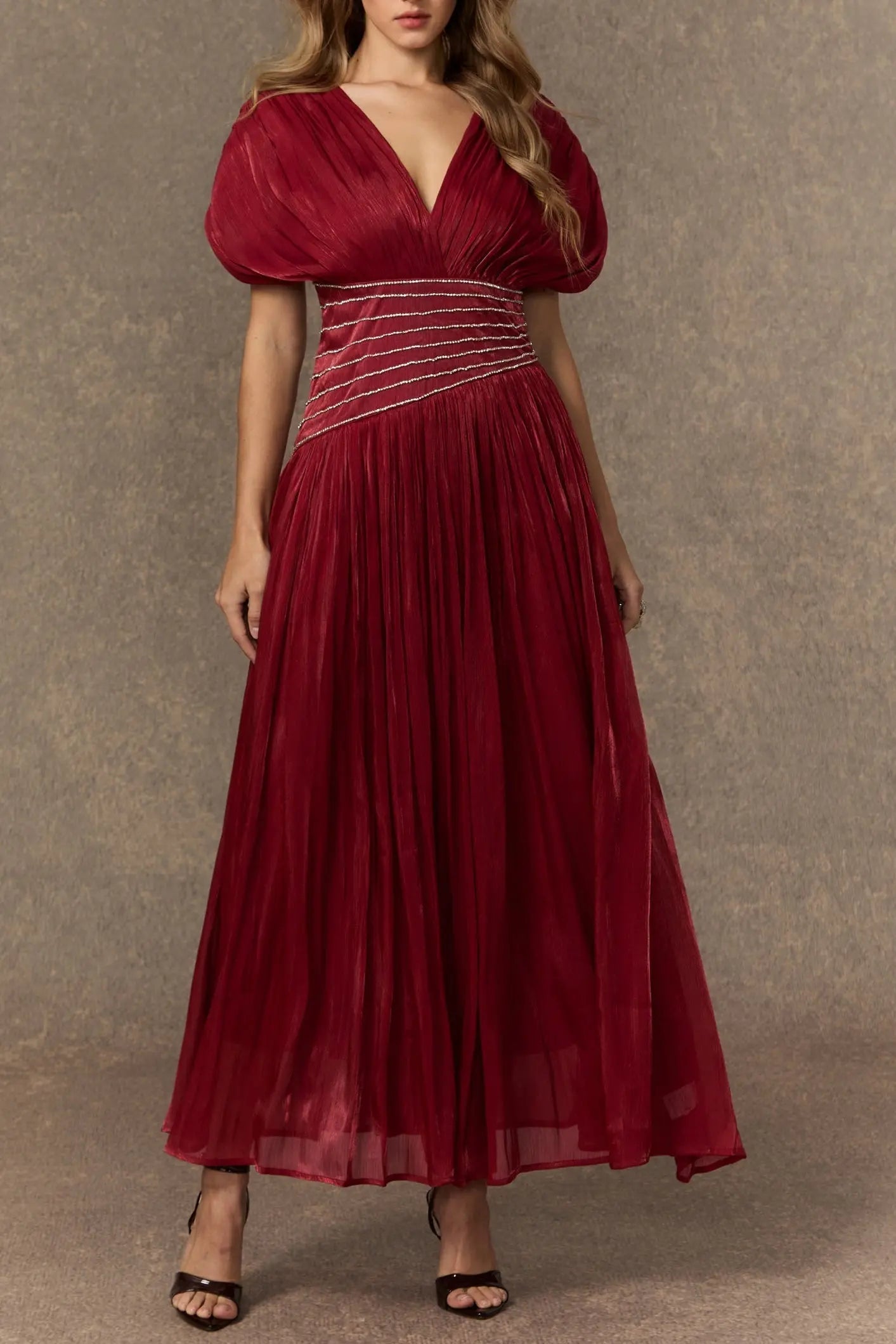 V-neck Embellished Maxi Dress