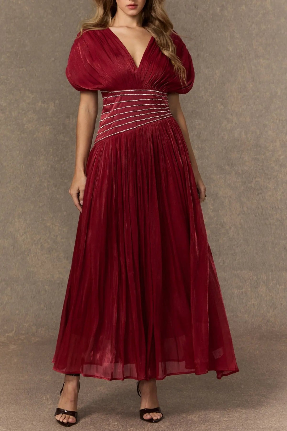 V-neck Embellished Maxi Dress