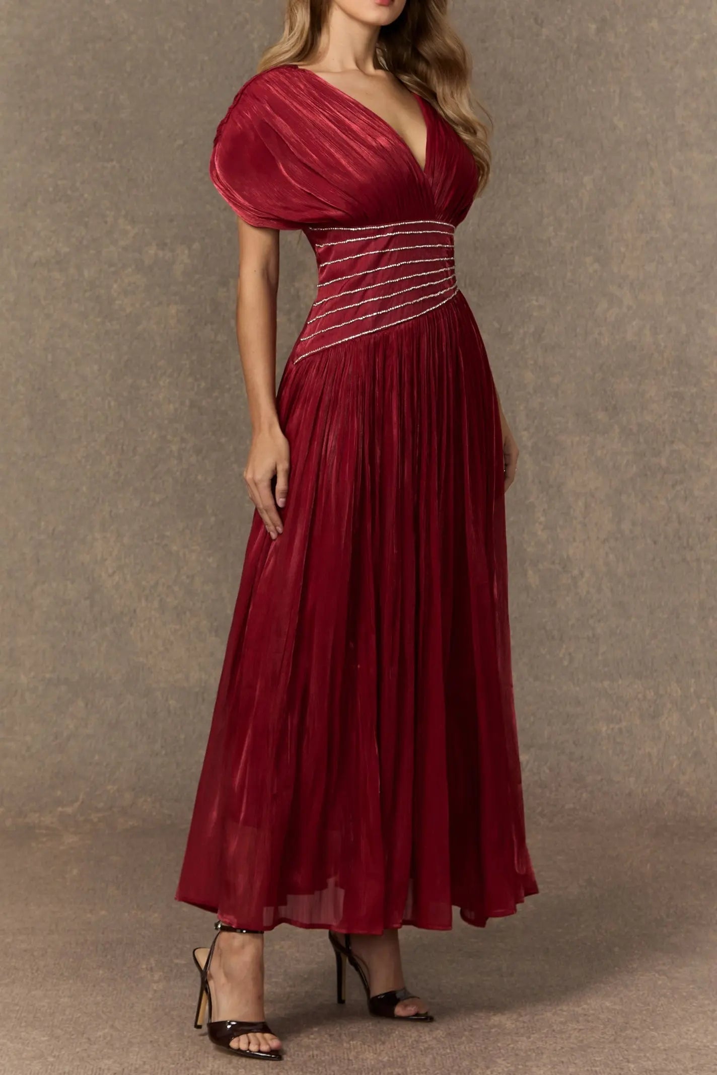 V-neck Embellished Maxi Dress