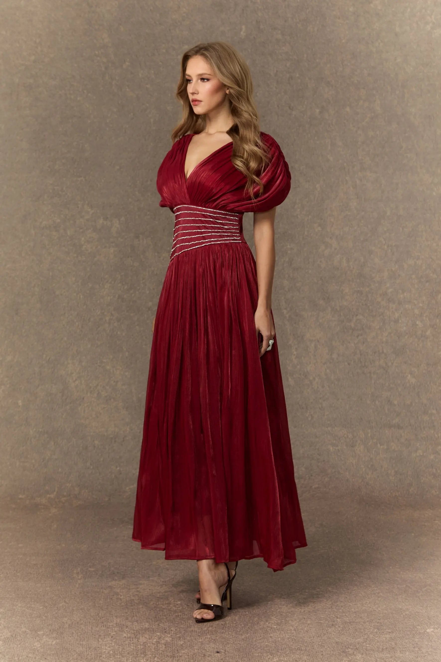 V-neck Embellished Maxi Dress