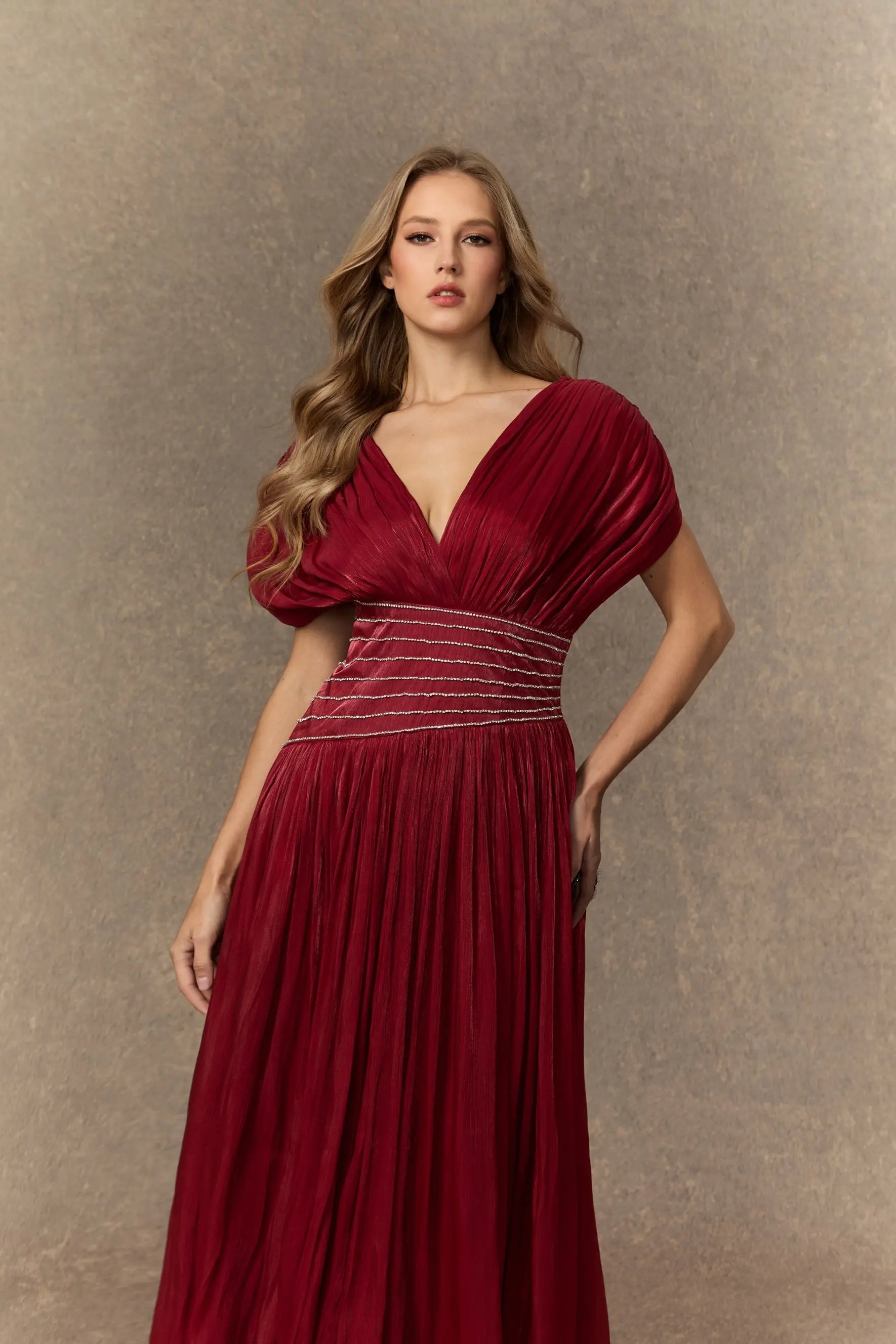 V-neck Embellished Maxi Dress