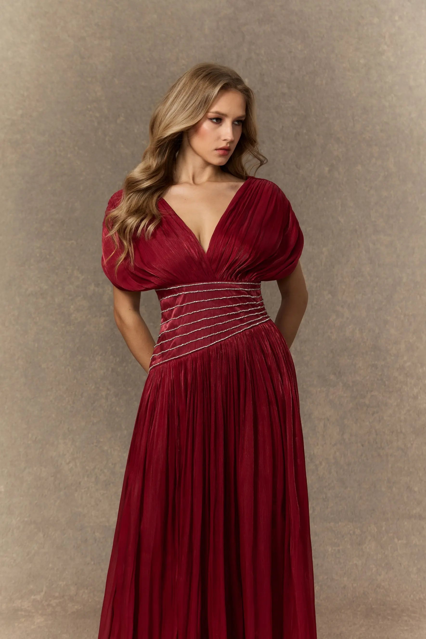 V-neck Embellished Maxi Dress