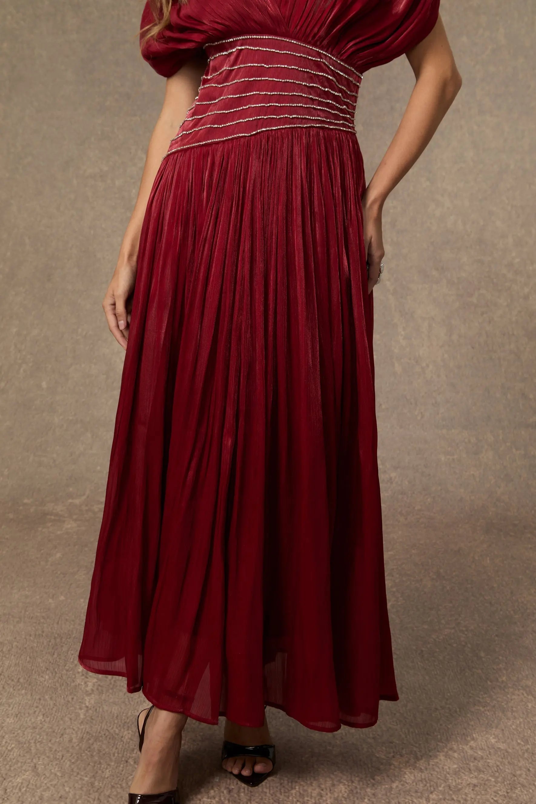 V-neck Embellished Maxi Dress