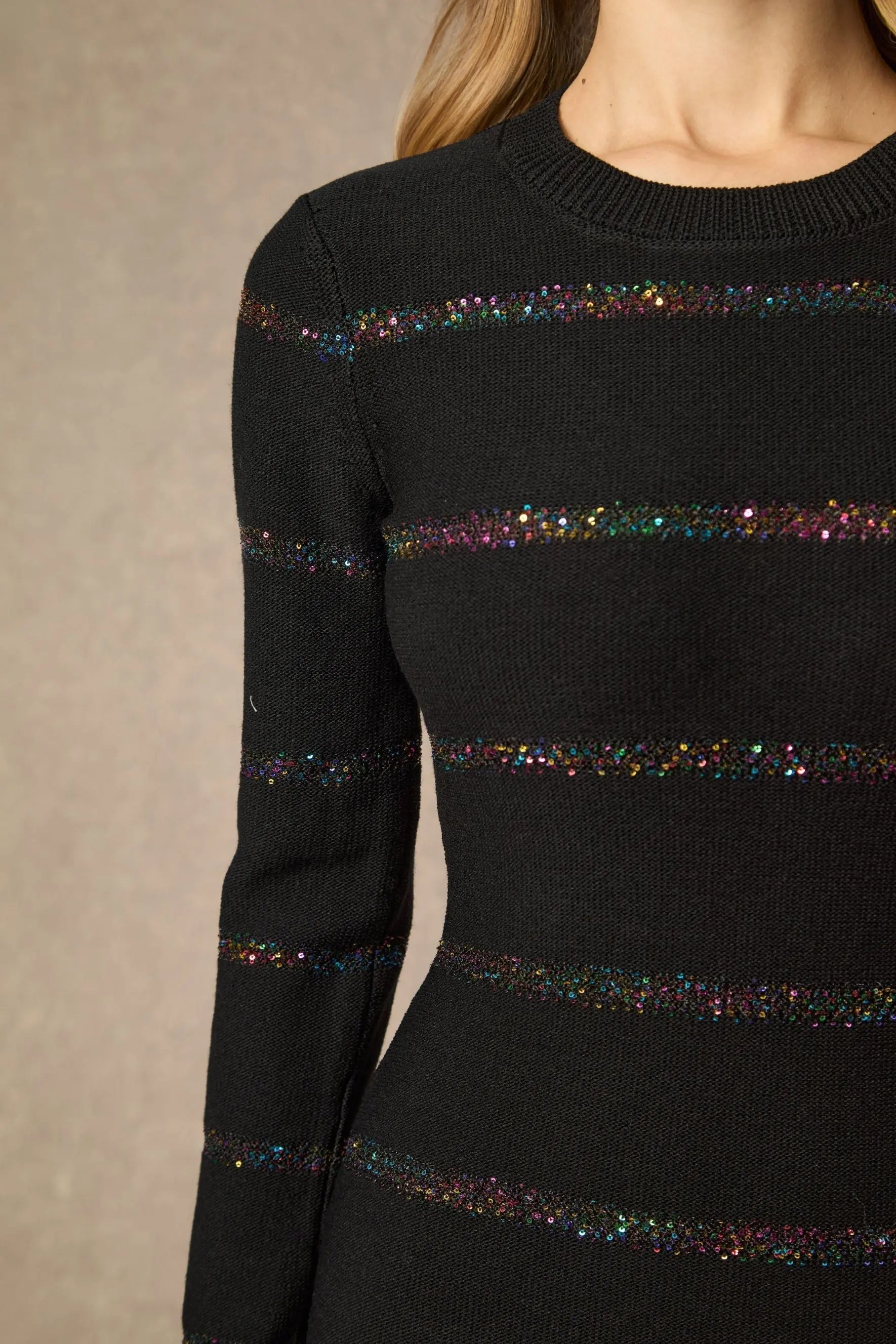 Black Sequin Embellished Knit Midi Dress