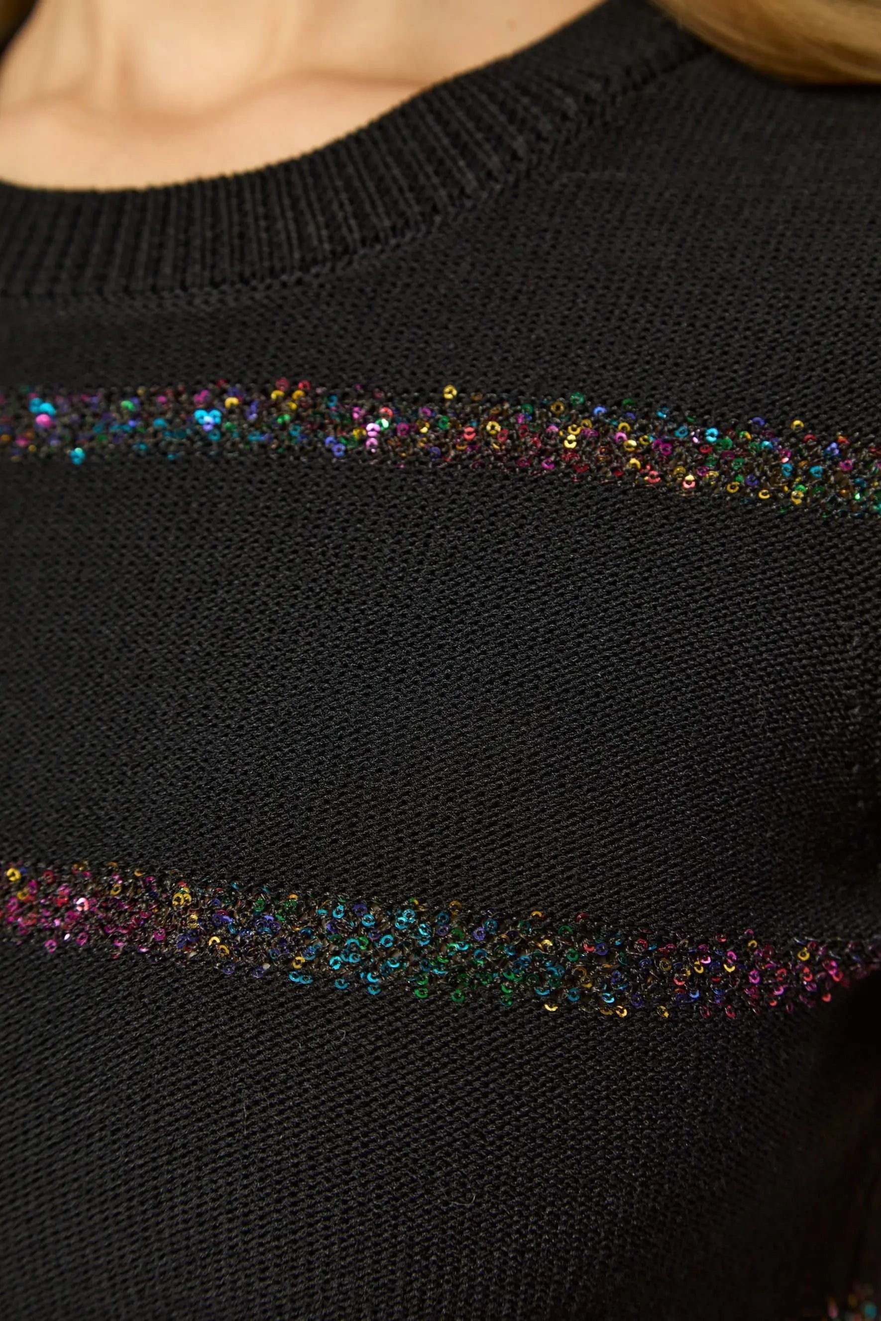 Black Sequin Embellished Knit Midi Dress