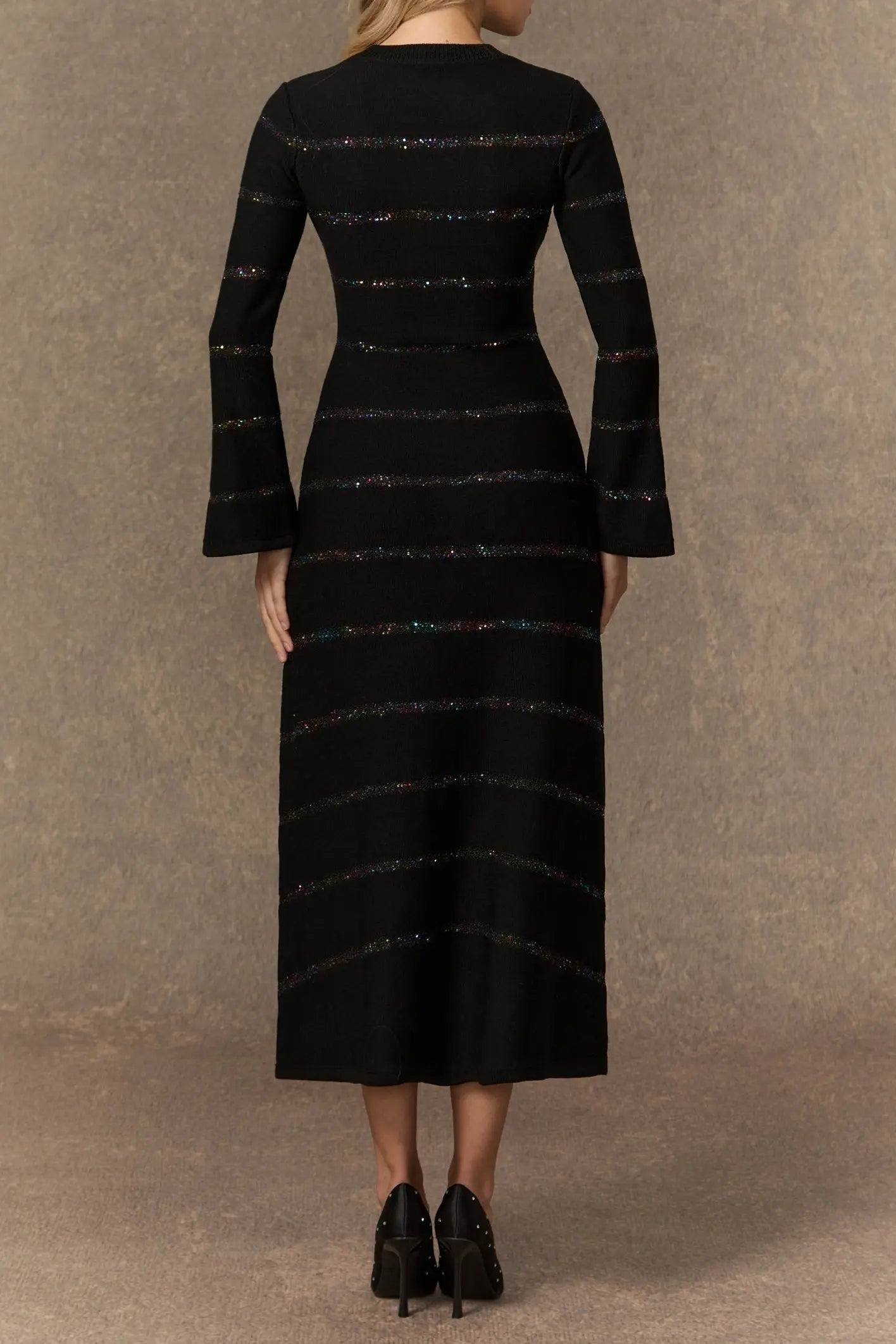Black Sequin Embellished Knit Midi Dress