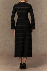 Black Sequin Embellished Knit Midi Dress