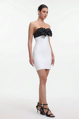 White Contour Sleeveless Contrast Bandage Mini Dress