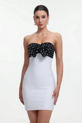 White Contour Sleeveless Contrast Bandage Mini Dress