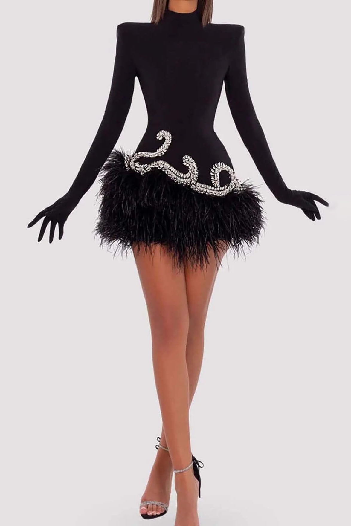 Velvet Gloves Mini Dress In black