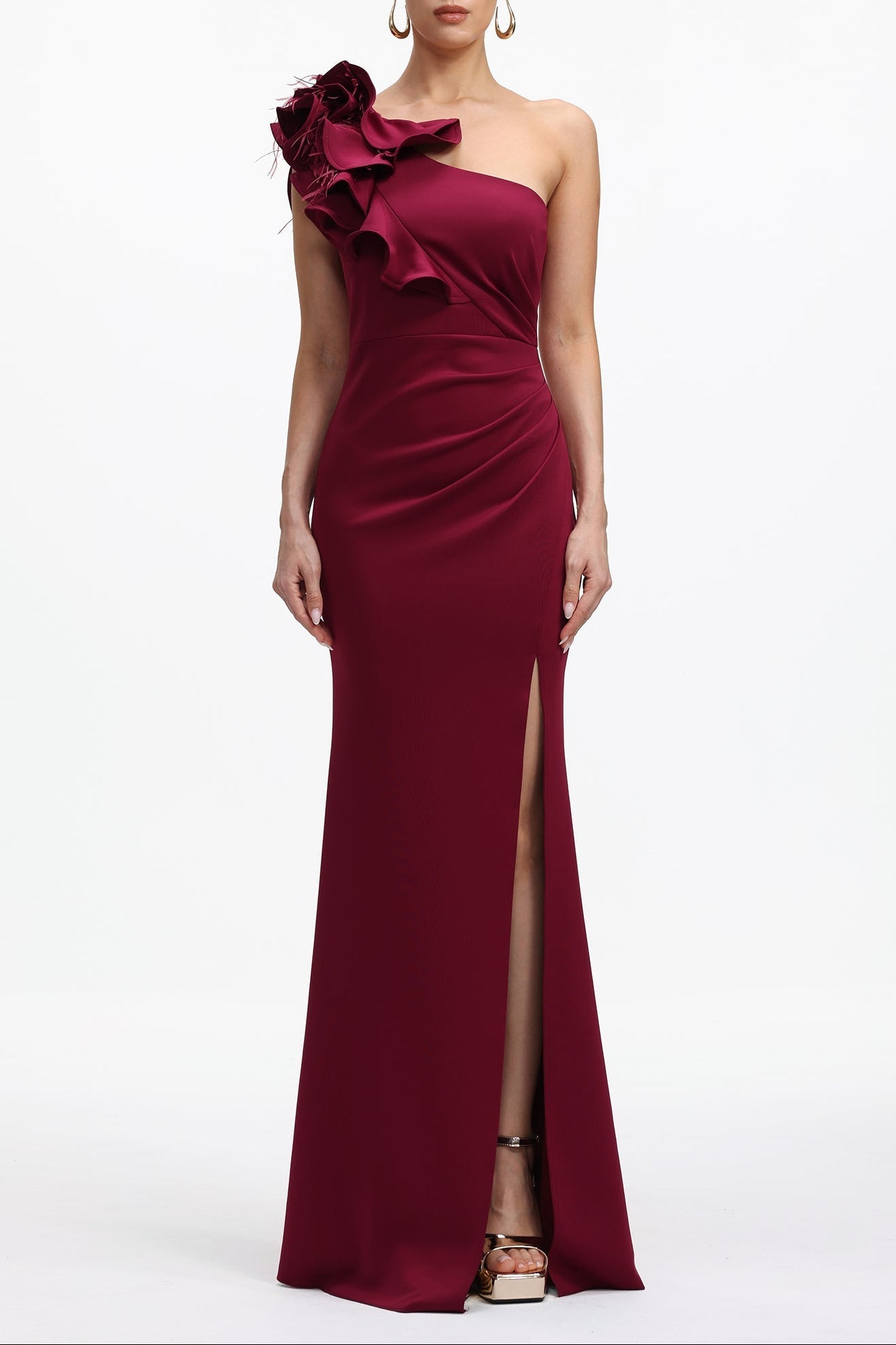 Romantic Contour One Shoulder Floral Maxi Dress