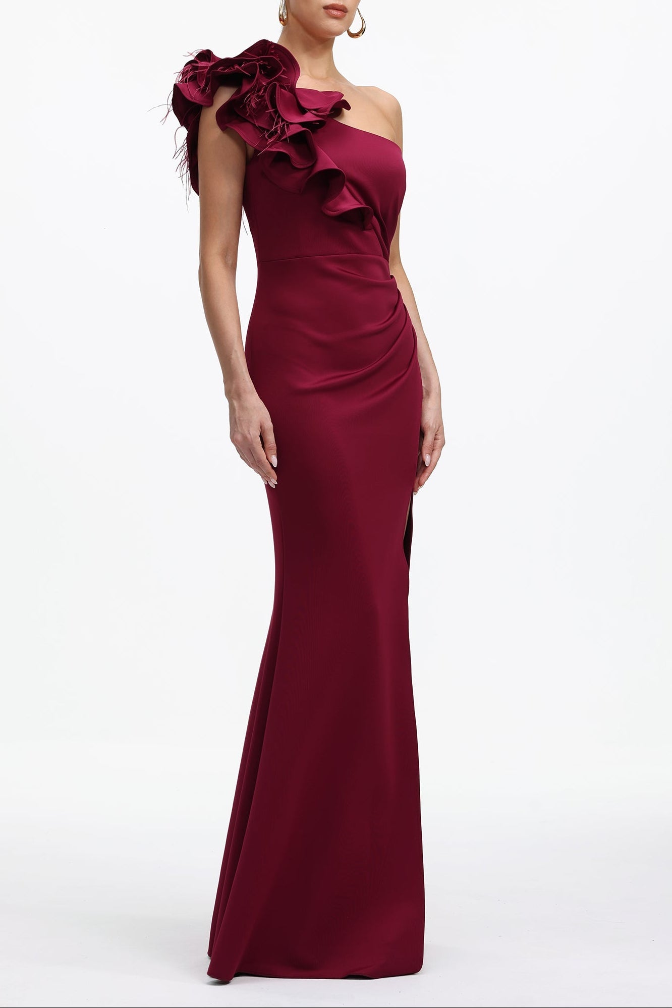 Romantic Contour One Shoulder Floral Maxi Dress