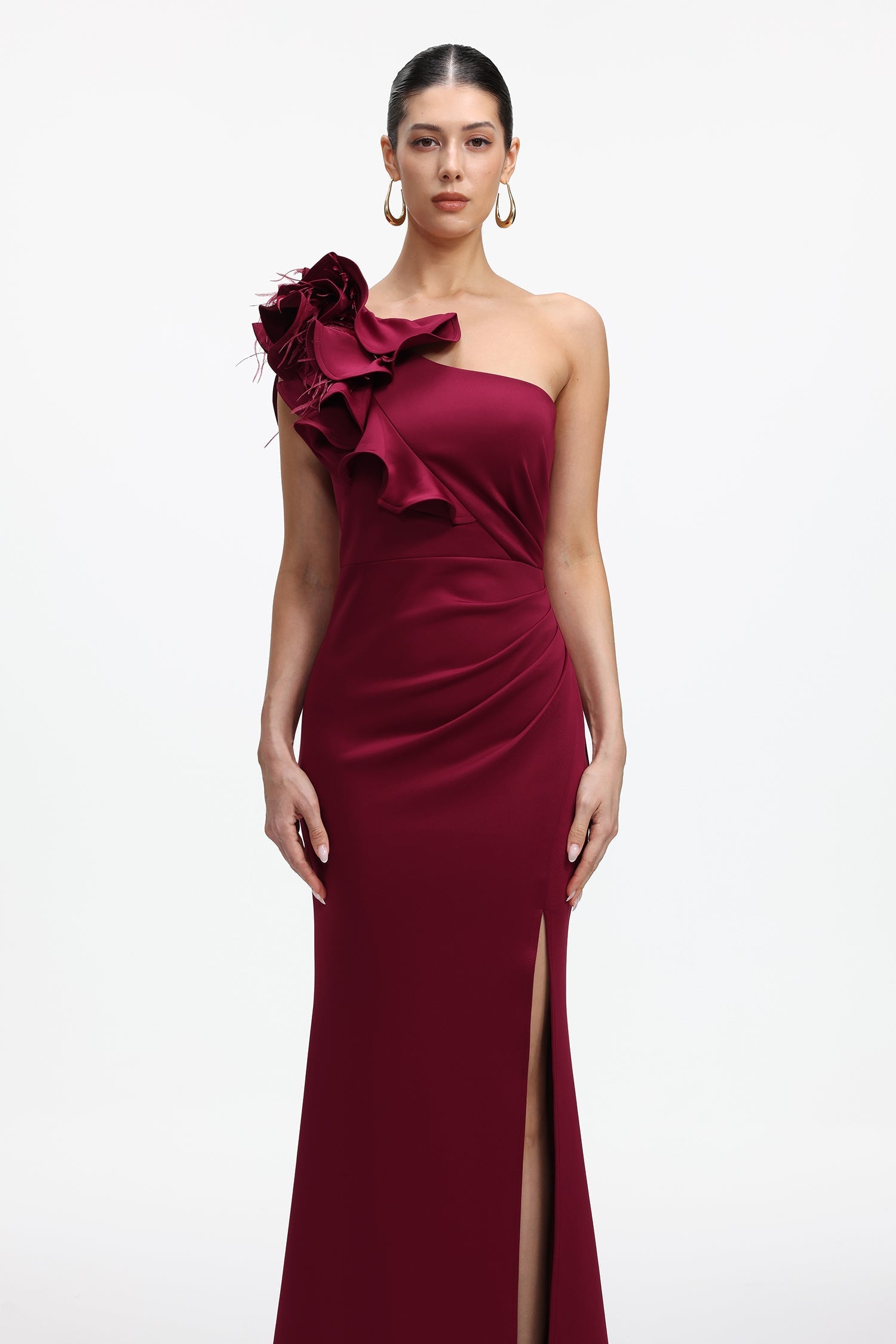 Romantic Contour One Shoulder Floral Maxi Dress
