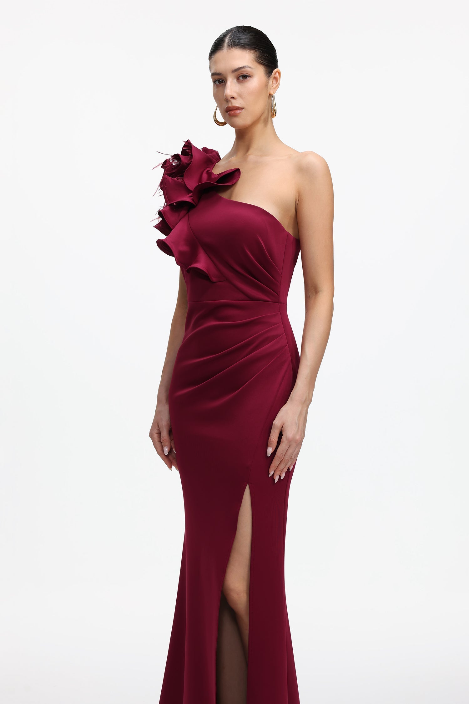Romantic Contour One Shoulder Floral Maxi Dress