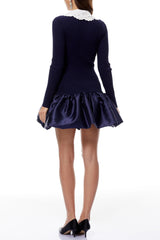 Navy Blue Satin Knit Mini Dress