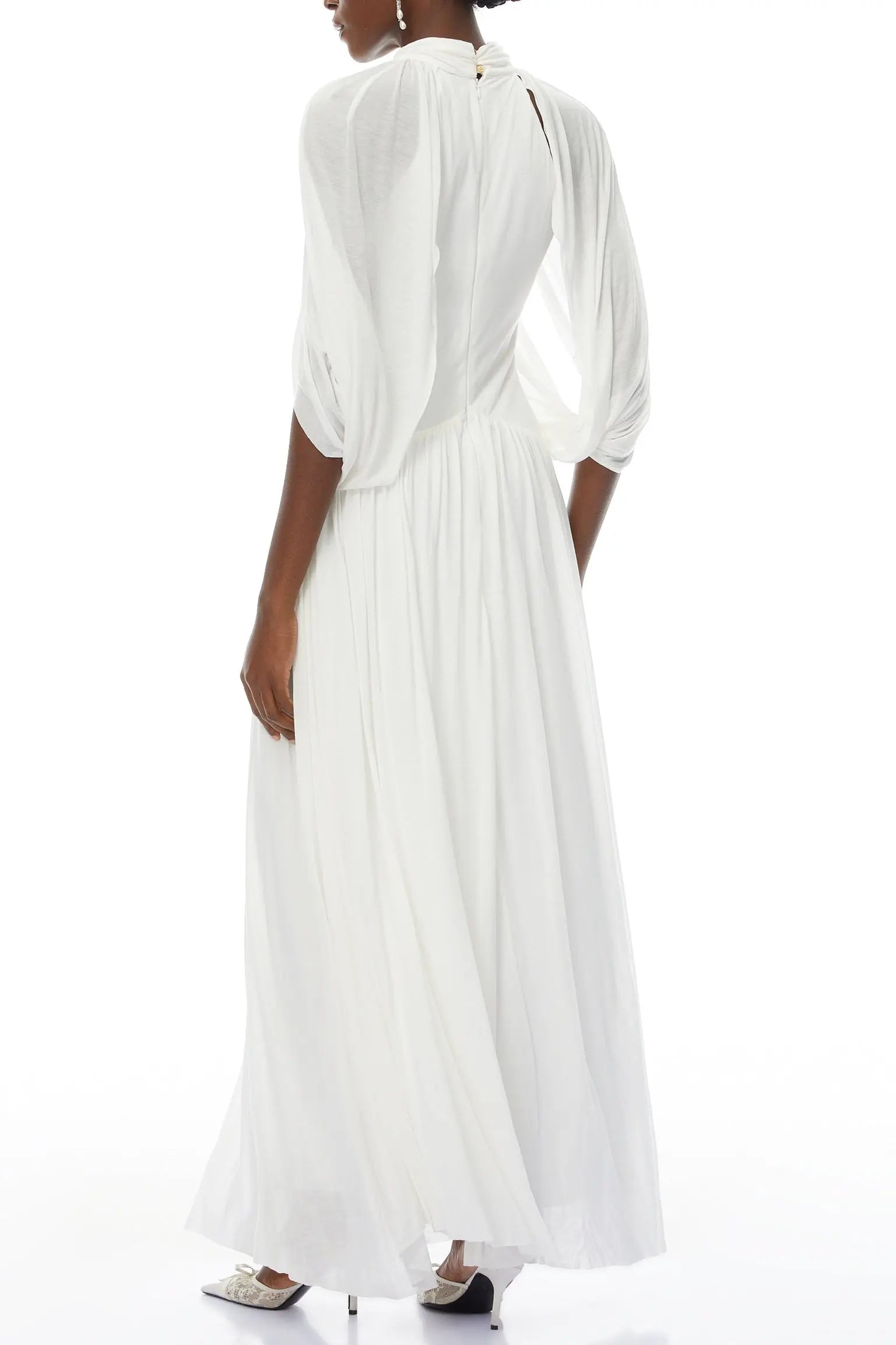 White Cape Sleeve Knit Maxi Dress