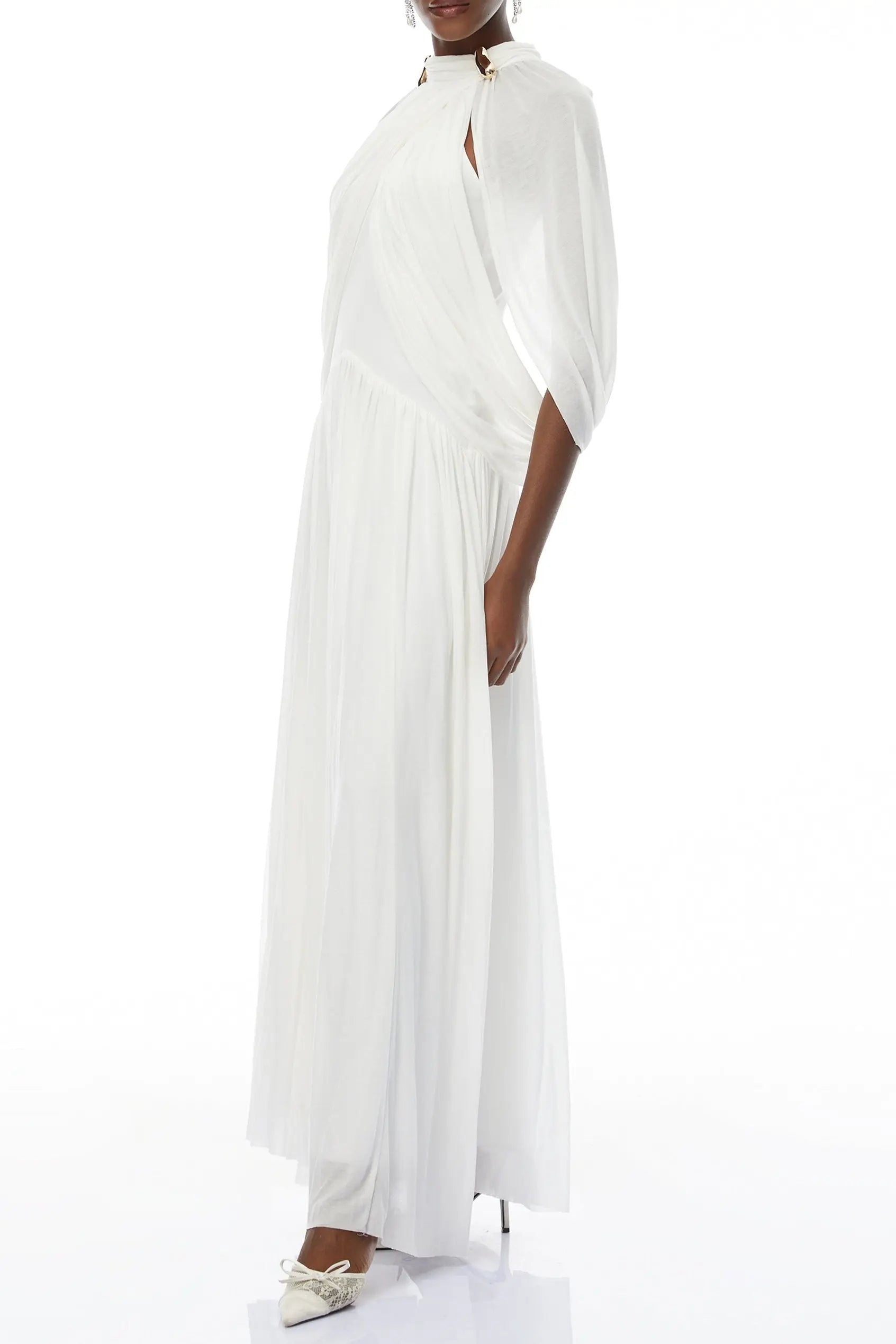 White Cape Sleeve Knit Maxi Dress