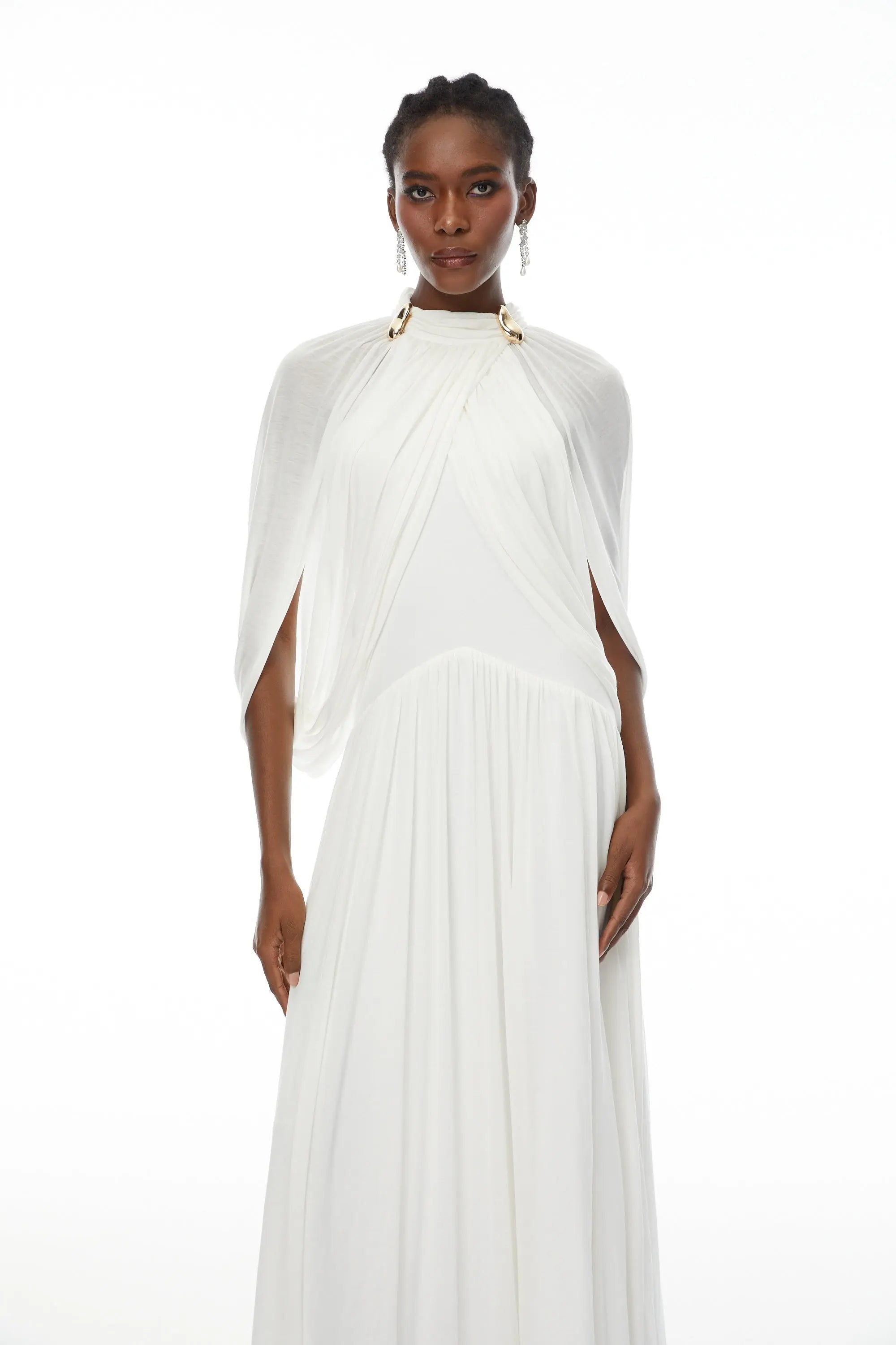 White Cape Sleeve Knit Maxi Dress
