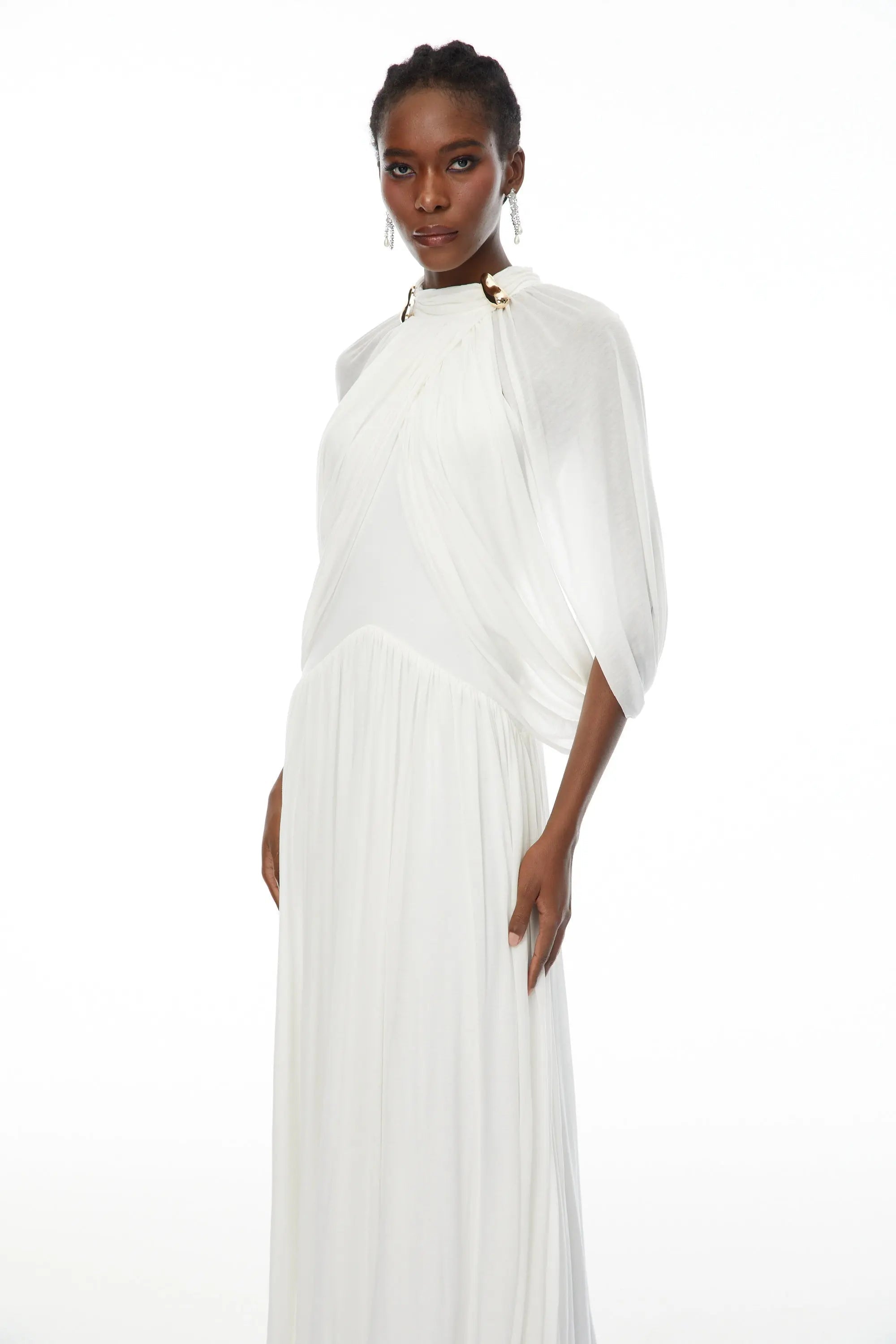 White Cape Sleeve Knit Maxi Dress