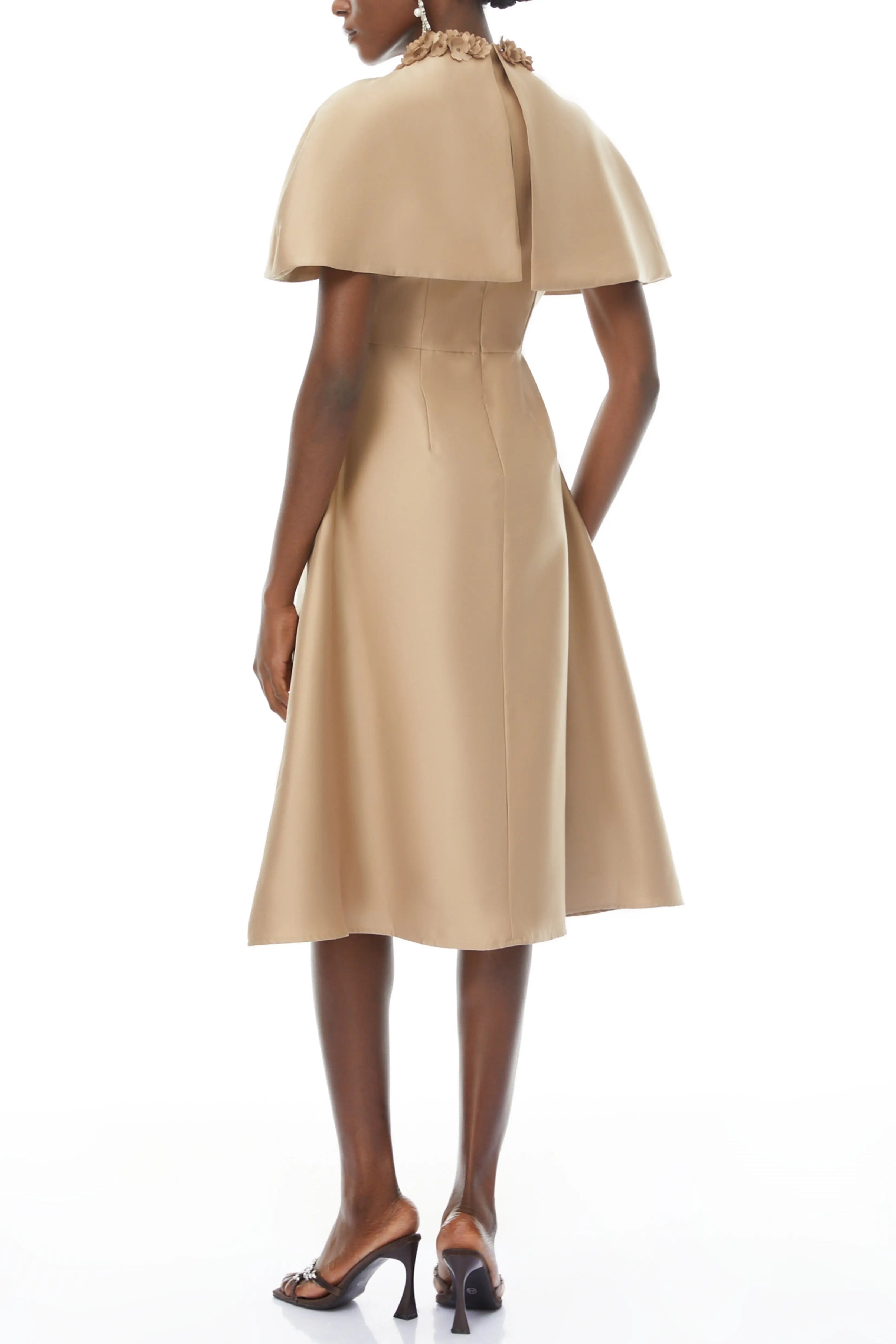 Cape Satin Midi Dress