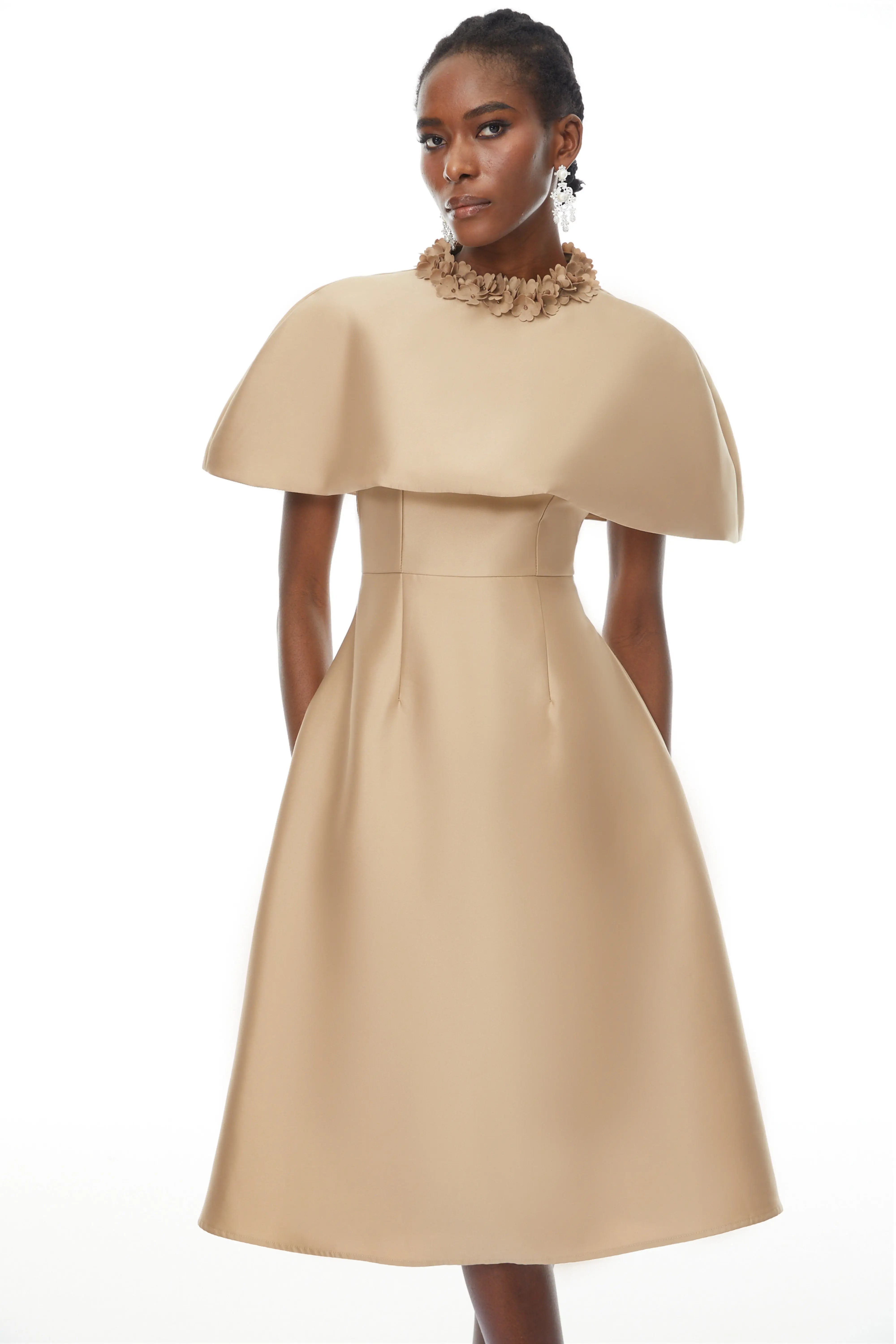 Cape Satin Midi Dress