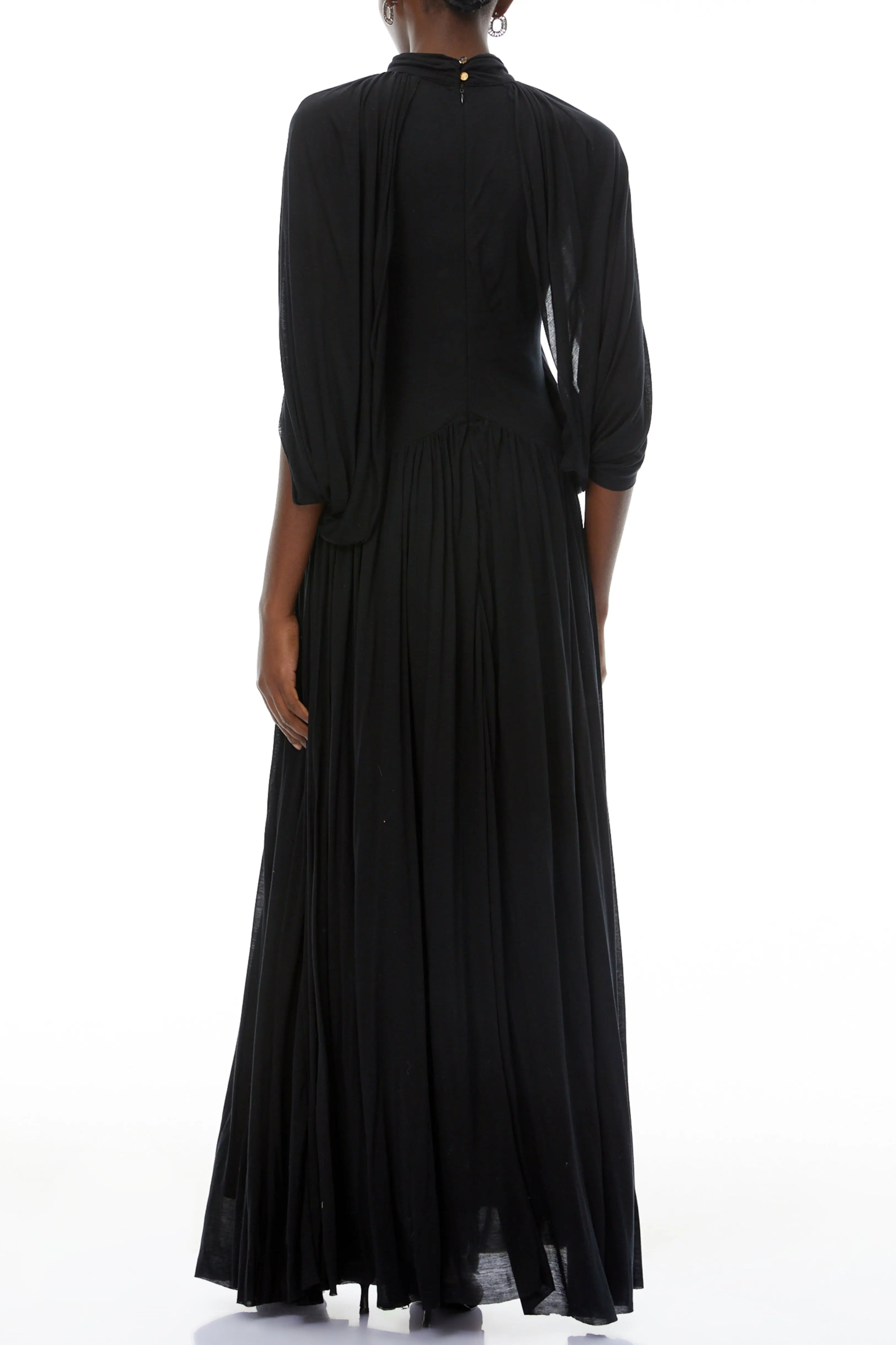 black Cape Sleeve Knit Maxi Dress