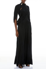 black Cape Sleeve Knit Maxi Dress