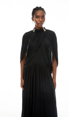 black Cape Sleeve Knit Maxi Dress