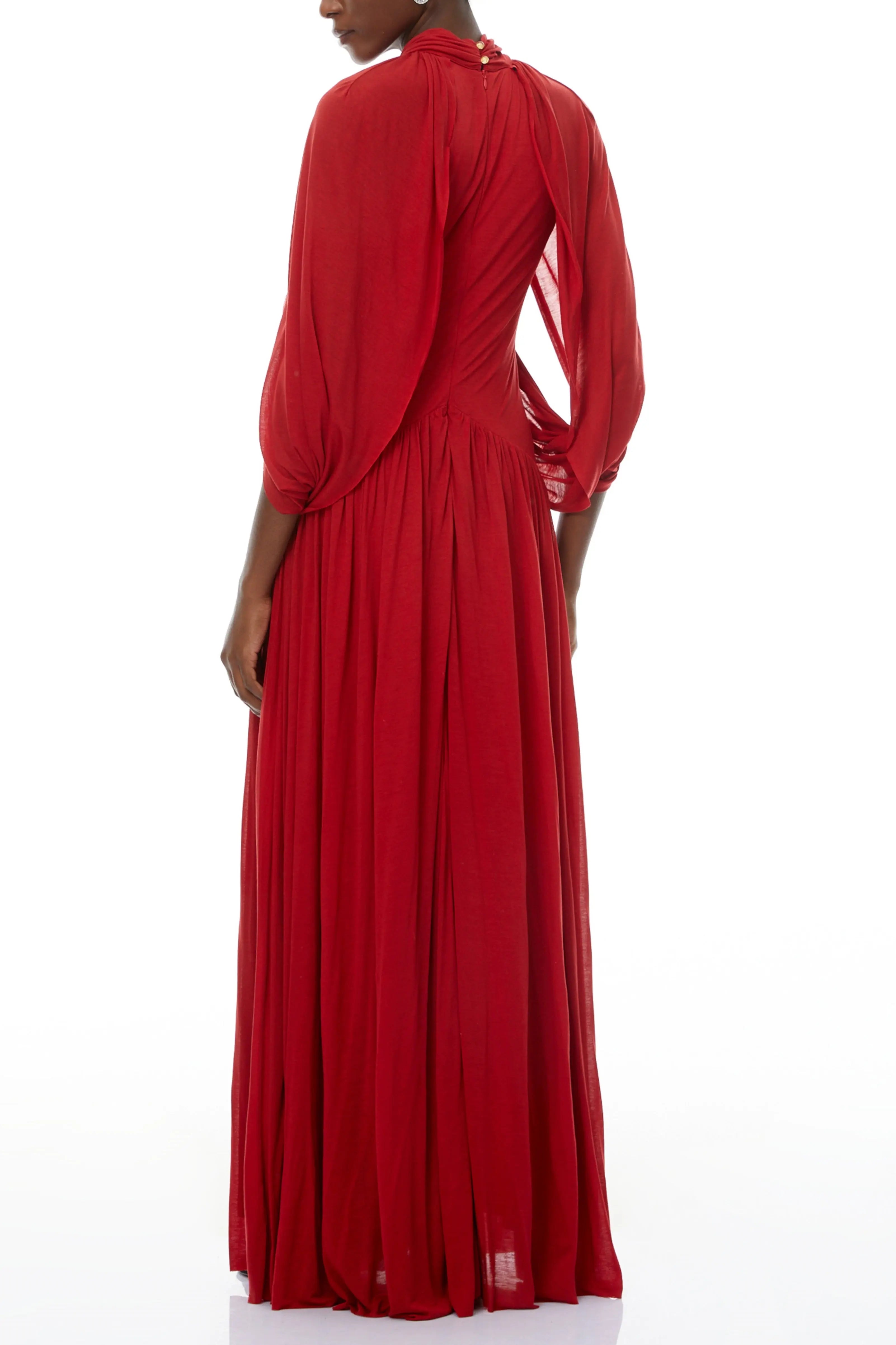 Red Cape Sleeve Knit Maxi Dress