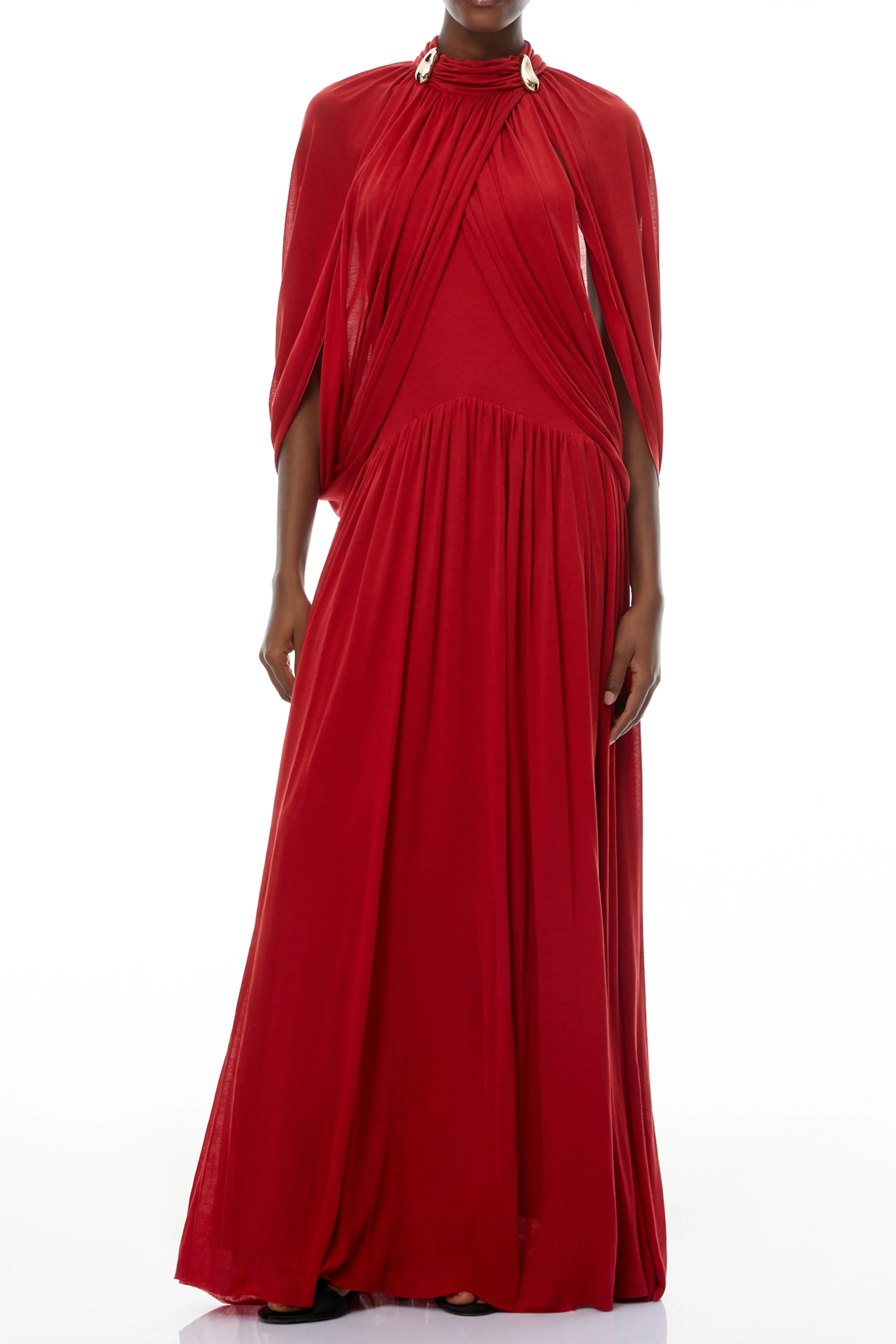 Red Cape Sleeve Knit Maxi Dress