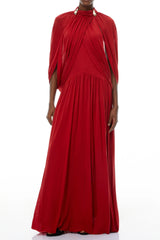 Red Cape Sleeve Knit Maxi Dress