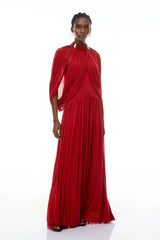Red Cape Sleeve Knit Maxi Dress
