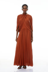 Brown Cape Sleeve Knit Maxi Dress