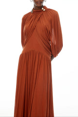 Brown Cape Sleeve Knit Maxi Dress