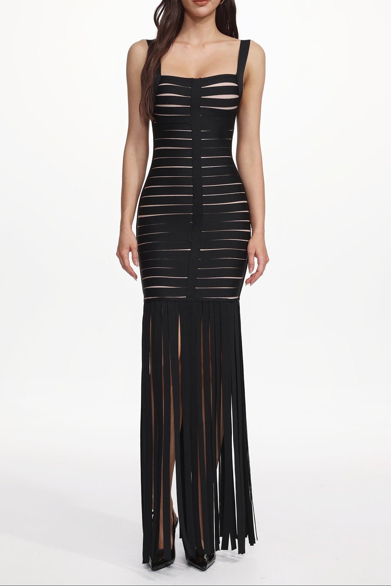 Chic Contour Cut Out Fringe Bandage Maxi Dress