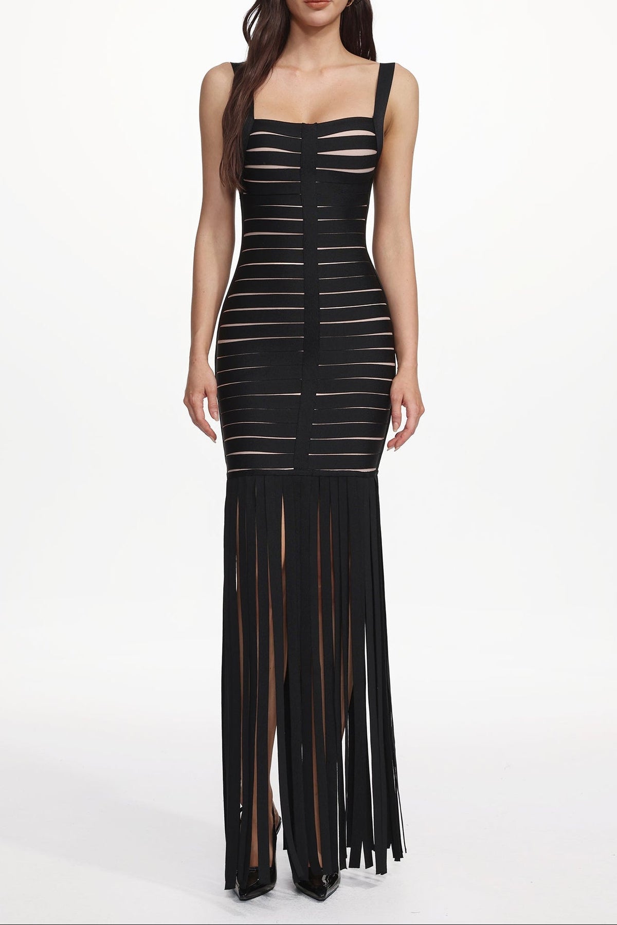 Chic Contour Cut Out Fringe Bandage Maxi Dress