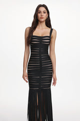 Chic Contour Cut Out Fringe Bandage Maxi Dress