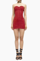 Corset Mini Dress with Lace-up Back in Red