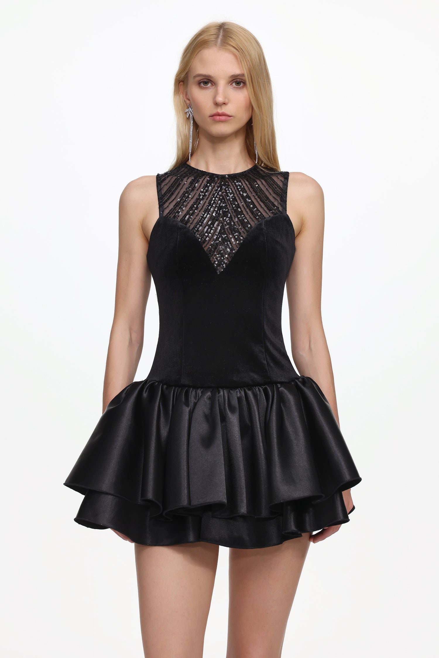 Chic Contour Deep V Sleeveless Sequin Mini Dress