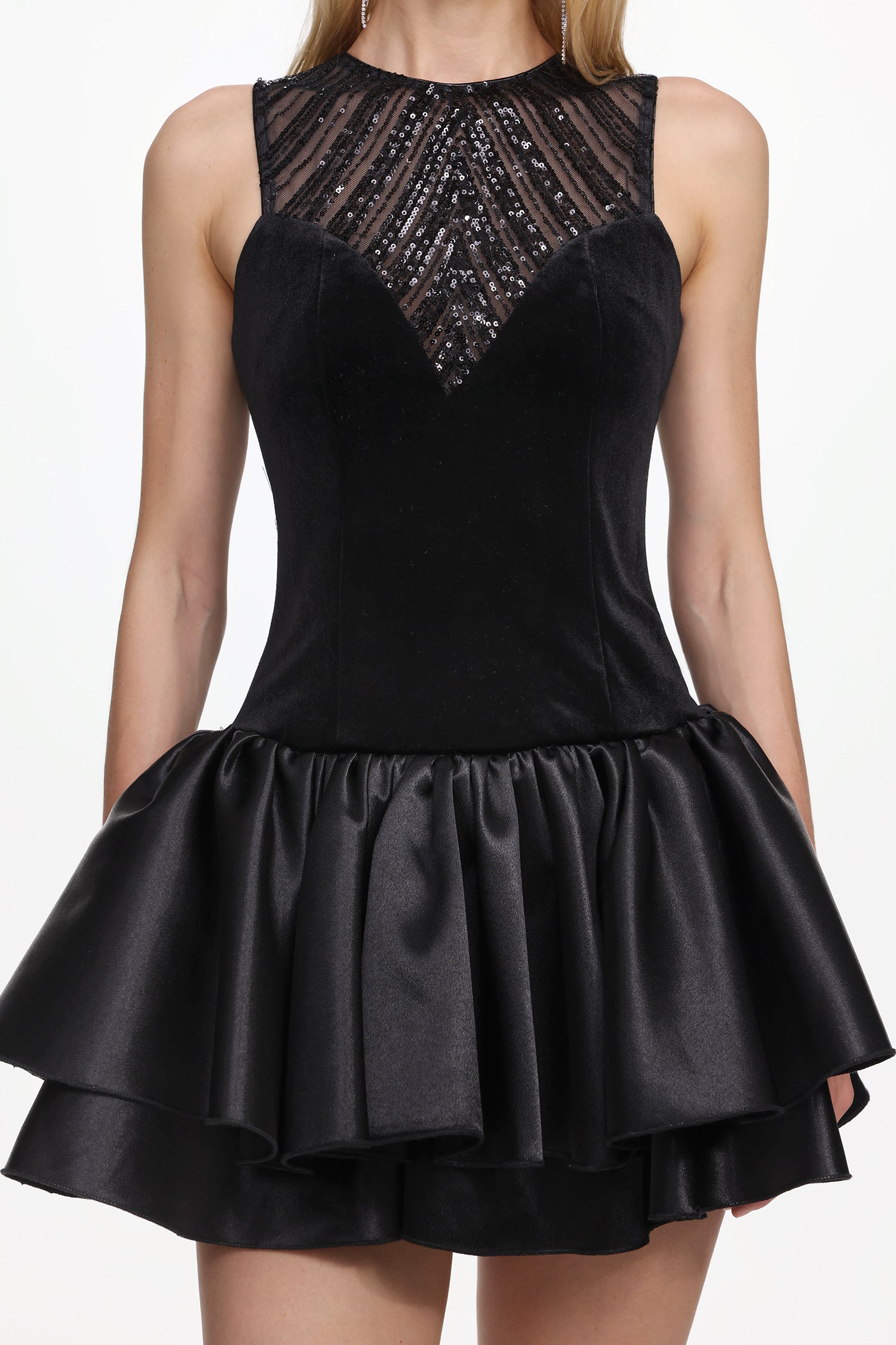 Chic Contour Deep V Sleeveless Sequin Mini Dress