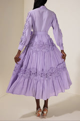 Splicing Flapped Lace hollow Midi Dress in purple