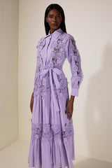 Splicing Flapped Lace hollow Midi Dress in purple
