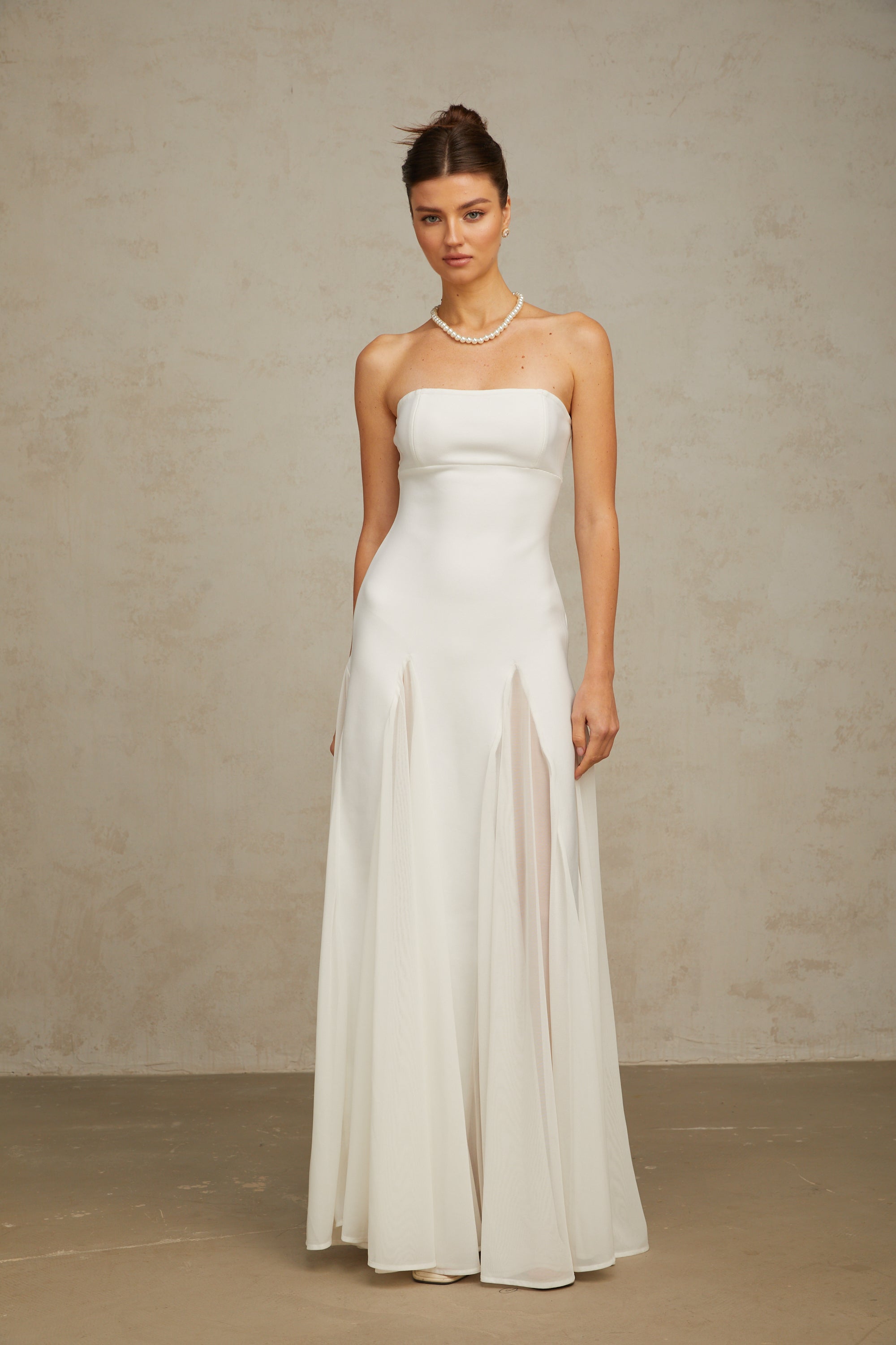 White Tulle-Panelling Maxi Dress