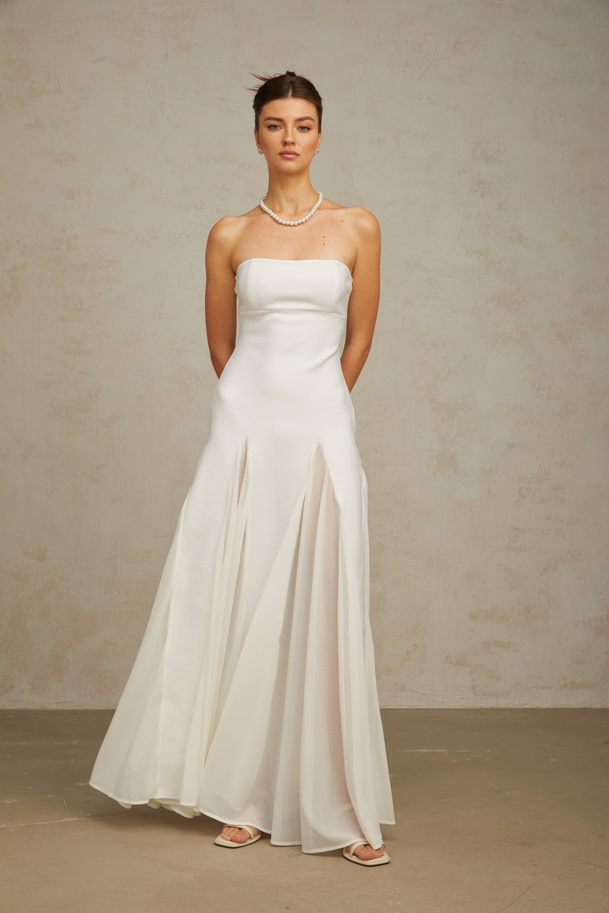 White Tulle-Panelling Maxi Dress
