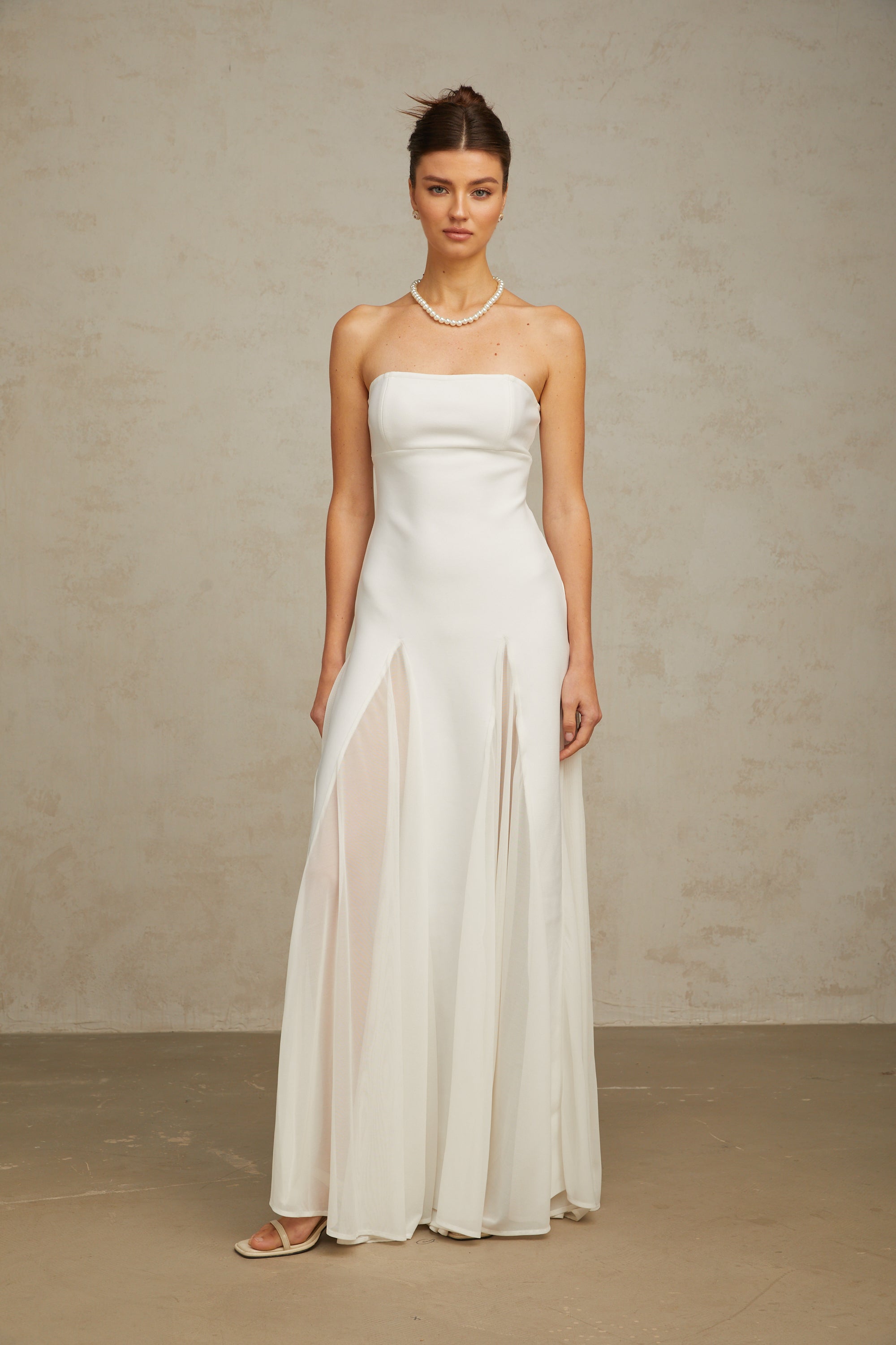 White Tulle-Panelling Maxi Dress