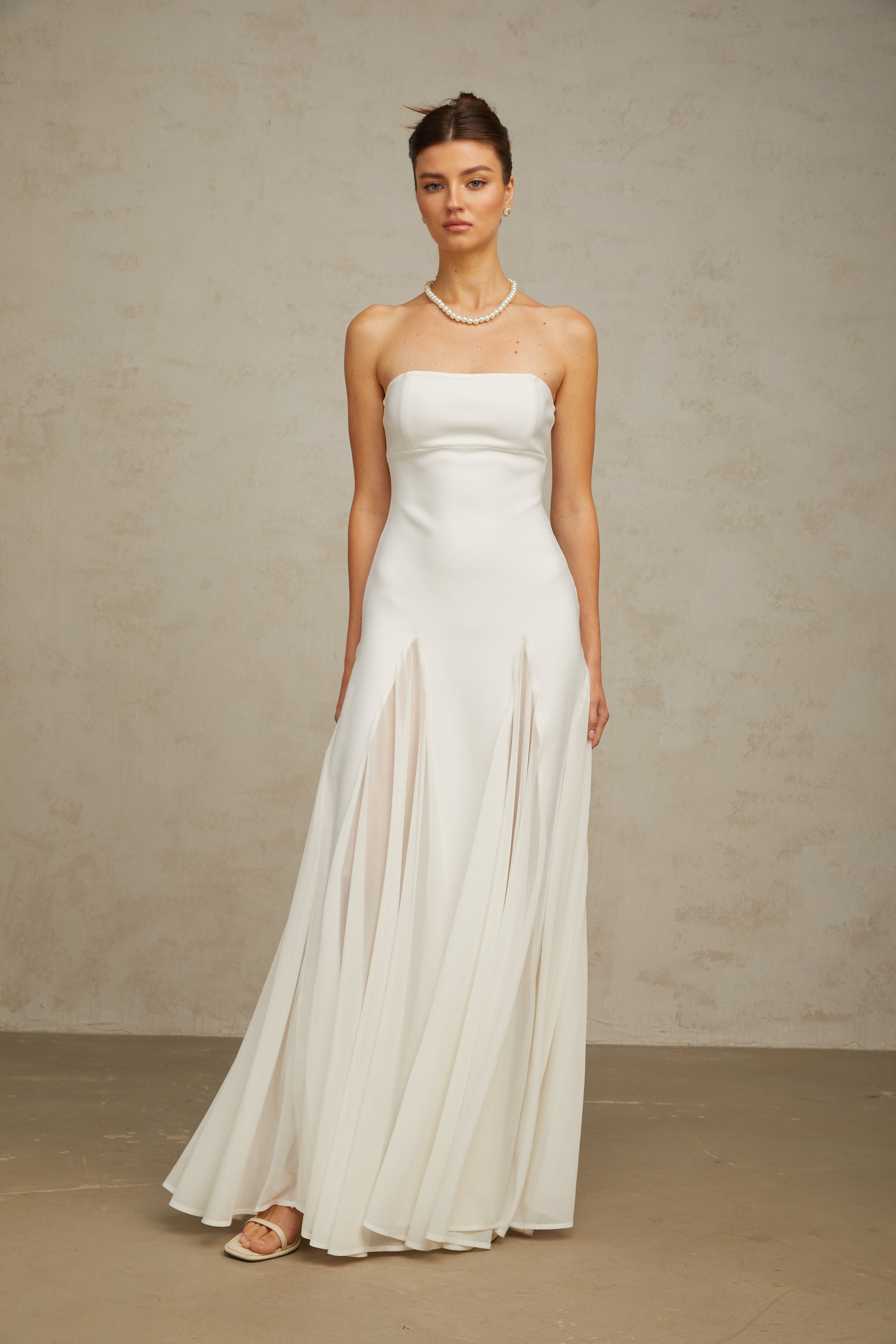 White Tulle-Panelling Maxi Dress